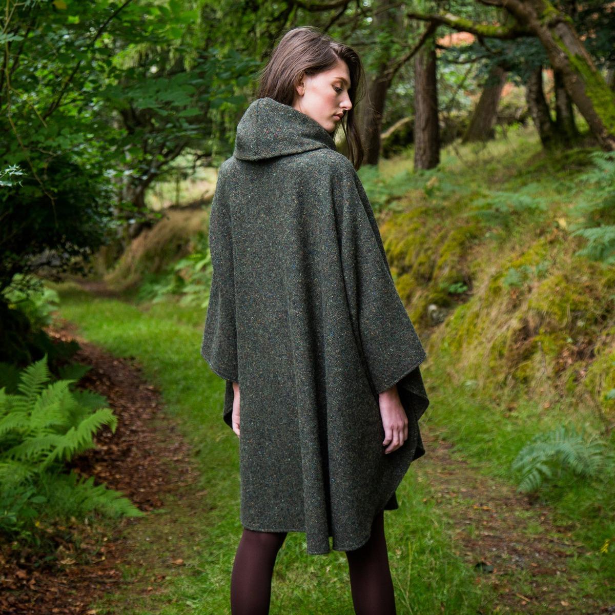 Women's Donegal Tweed Cape with Convertible Hood - Image 3