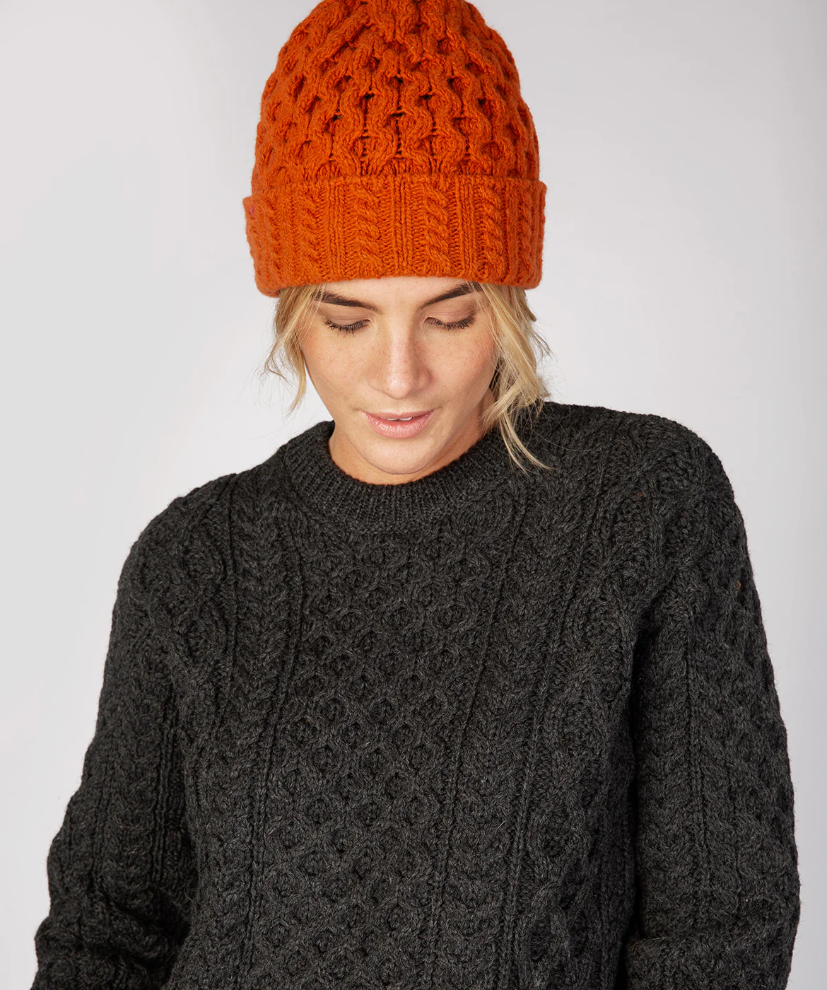 Merino and Cashmere Luxe Aran Beanie Hat - Image 3