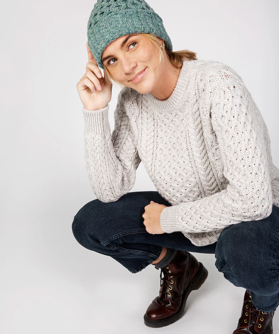 Merino and Cashmere Luxe Aran Beanie Hat - Image 9