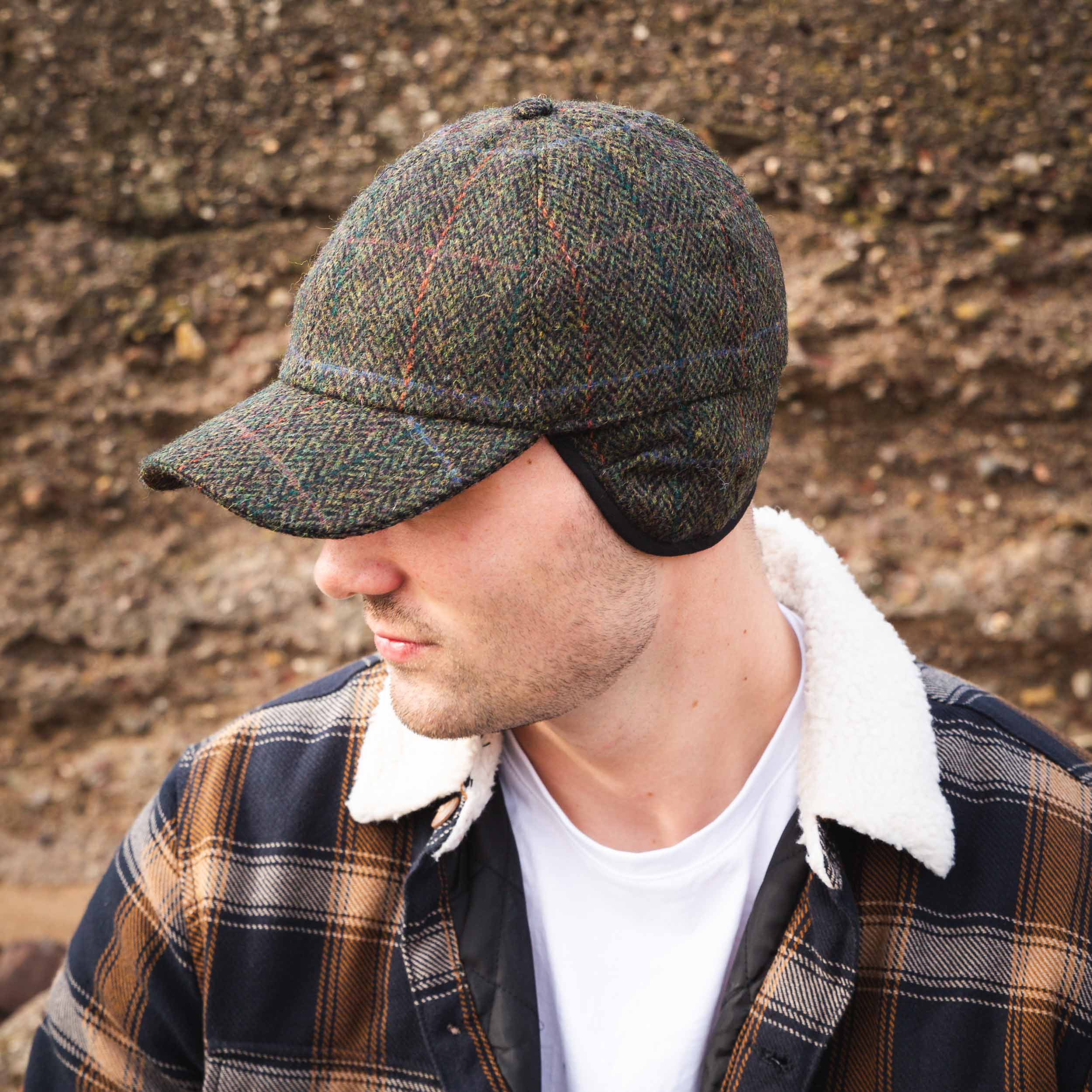Tweed Baseball Style Cap with Earflaps - Image 19