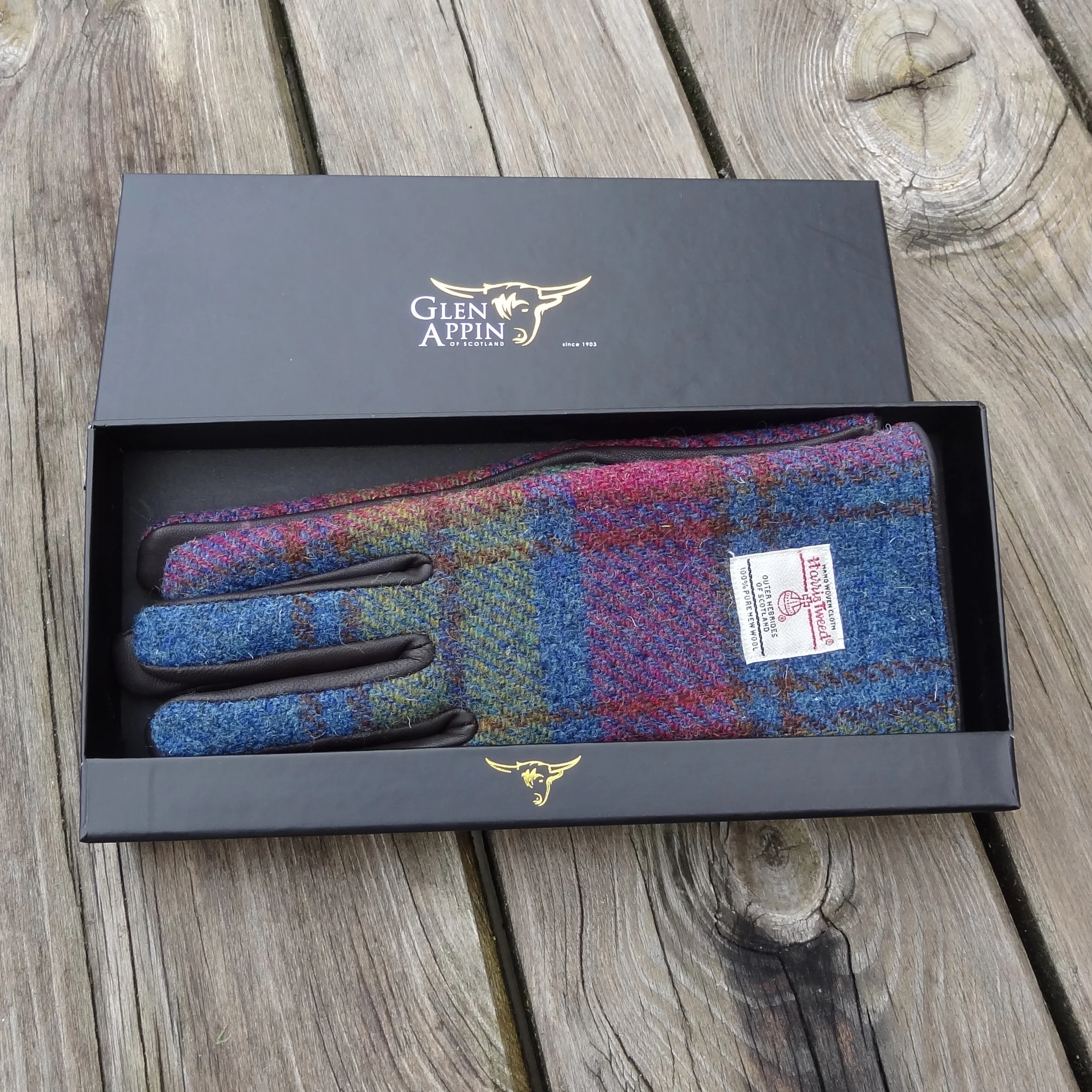 Womens Harris Tweed and Brown Leather Gloves - Gift Boxed - Image 5
