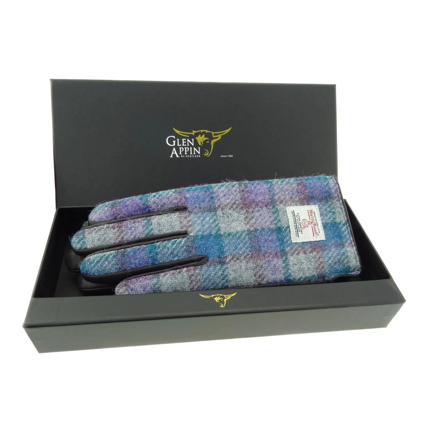 Womens Harris Tweed and Brown Leather Gloves - Gift Boxed - Image 7