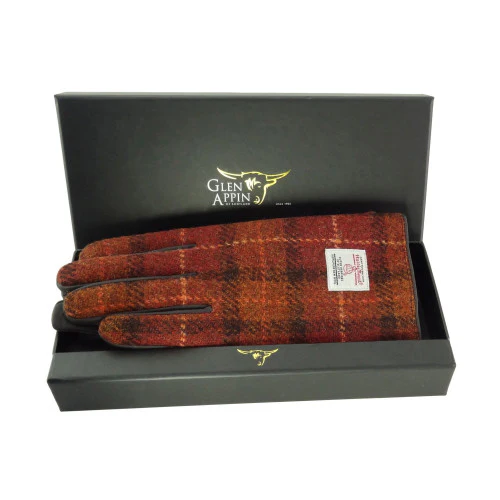 Womens Harris Tweed and Brown Leather Gloves - Gift Boxed - Image 8